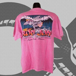 Vintage 1980s Ron Jon Surf Shop T-Shirt Men's XL Single Stitch Pocket Tee Pink